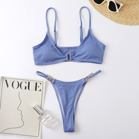 Traje de Baño de Dos Piezas para Mujer, Nuevo Modelo 2024, Tela con Rayas Finas, Color Sólido, Traje de Baño Sexy para Mujer, Bikini de Verano