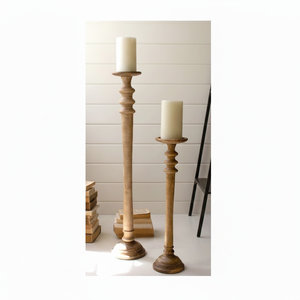 Ensemble de 2 porte-bougies en bois faits à la main pour la décoration de la maison, décoration de Noël, nouveau porte-bougies en bois de manguier de luxe couleur naturelle - Product Image 1