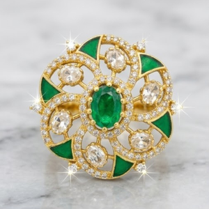 Luxury 925 <b>Silver</b> <b>Emerald</b> Kundan Statement <b>Ring</b> Gold Adjustable Floral Jewelry for Women Party Wear Fashion - Product Image 2