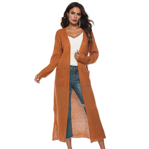 Damen Herbst Mohair Streetwear Strickjacke Langer Stil mit Schlitz Große Taschen Dicke Oberbekleidung Mehrfarbig - Product Image 1