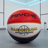 Ballon de basketball Psyche à haute adhérence, hygroscopique, en PU, rouge+bleu+blanc, durable, pour entraînement et jeu en intérieur/extérieur, modèle HF-3001