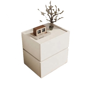 XHA Minimalist Cream <b>Bedside</b> Table <b>Storage</b> Cabinet Small Modern White Low Edge Design Home Furniture - Product Image 1