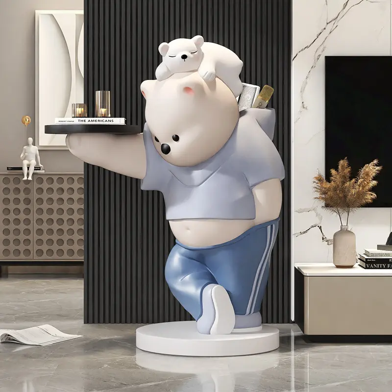 New Cartoon Bear Living Room Large Landing Receiving Tray Diy Home Decoration Resin Sculpture Handicraft Customization