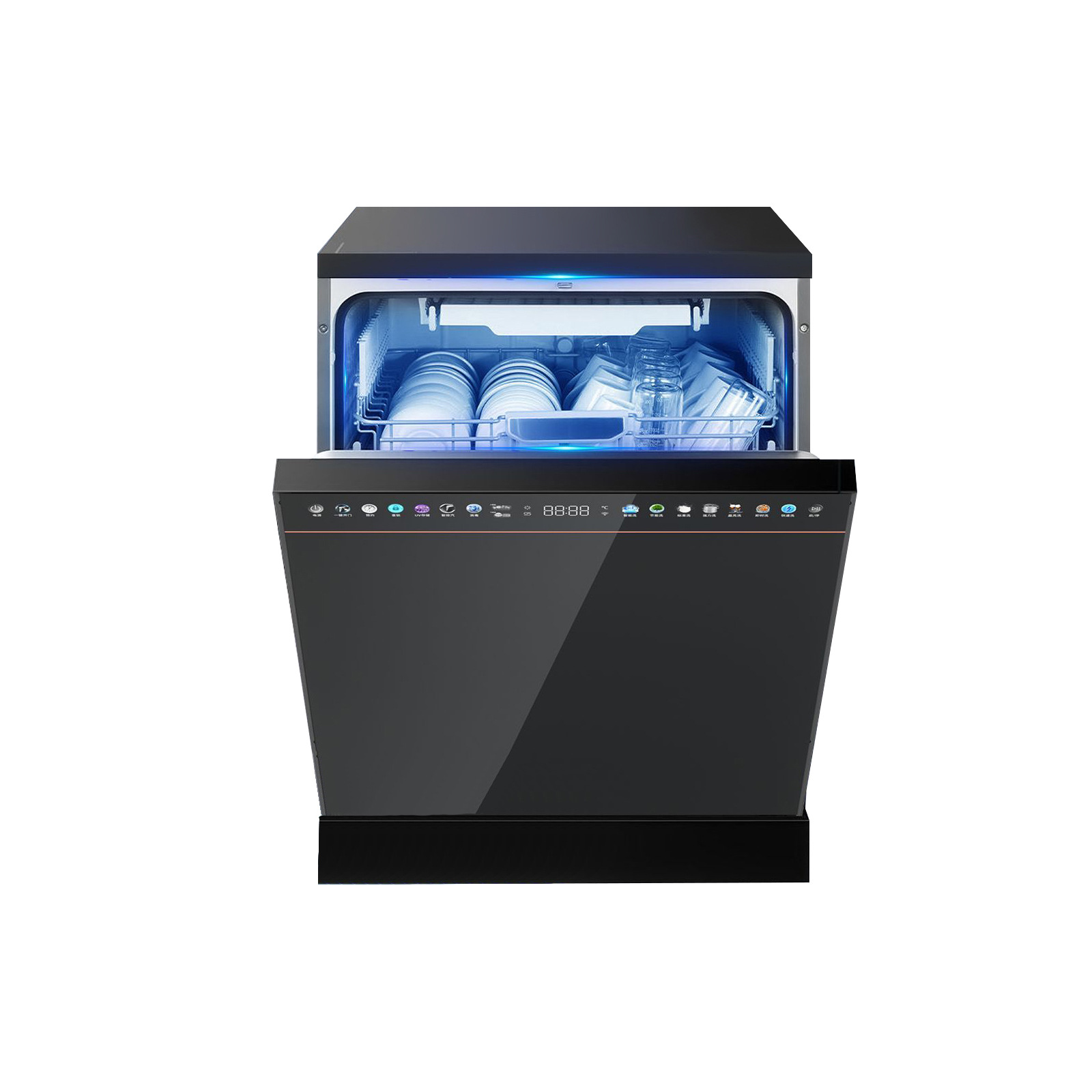 Smart Built-In Dishwasher 18-Setting 121-150L Ozone Sterilization Tempered Glass Panel Stainless Steel Housing