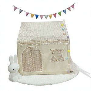 Tente de jeu pliable pour enfants à carreaux pastel, château de princesse pour tout-petits, coin lecture, sommeil et jeu pour s'amuser - Product Image 3