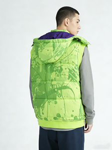 Veste <span class=keywords><strong>sans</strong></span> manches en duvet pour <span class=keywords><strong>homme</strong></span> avec impression par sublimation personnalisée, imprimé vert éclaboussures, gilet chaud d'hiver pour l'extérieur - Product Image 2