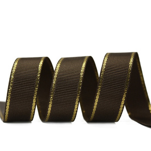 Decorative 1" Inch Double Face 25mm Solid Grosgrain <strong>Ribbon</strong> Wholesale With Gold/Silver Metallic <strong>Wire</strong> Edged - Product Image 4