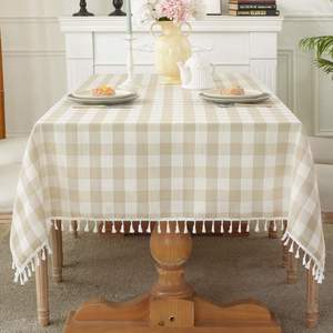 Soft Washable Geometric Checkered Linen Look Fabric Wrinkle Free Pastel Plaid Decorative Dining Picnic Party <b>Tablecloth</b> - Product Image 2