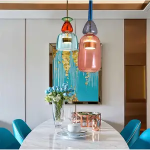 Europa Kostenloser Versand Beliebte bunte Glas Anhänger dekorative hängende Pendel leuchte Vintage Edison Bulb Pendel leuchte
