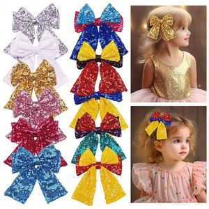 Barrette à cheveux pour enfants, mignonne, avec nœud brodé de perles et paillettes, grande pince latérale en queue de cygne pour frange, avec embout en tissu pour petite fille, style européen-américain LX - Product Image 5