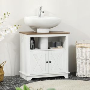 Freestanding Farmhouse Bathroom Vanity Cabinet U-Shape Cutout for Plumbing Double X Shutter <strong>Doors</strong> Storage Sink Base Cabinet - Product Image 3