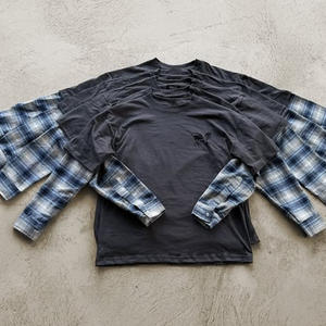 برتقالي مخصص الشمس تلاشى في جميع أنحاء الكريستال الفاخرة انخفاض الكتف طويلة الأكمام اقتصاص Boxy صالح حمض غسل زر حتى الرجال - Product Image 4