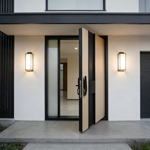 Porte d'entrée principale moderne, grande porte pivotante en bois massif, designs de portes pivotantes extérieures en bois pour maison, villa - Product Image 6