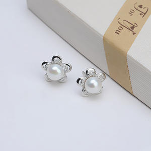 Boucles d'oreilles en argent S925 en forme de fleur avec perles, accessoires de bricolage vides, semi-finis, incrustés 1095 - Product Image 3