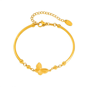 Bracciale a catena con ciondolo a farfalla in acciaio inossidabile placcato oro, stile coreano, alla moda, per donna, Quake E-commerce - Product Image 2