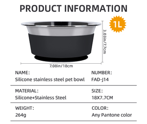 Fornecedor de Produtos para Animais de Estimação Tigela de Água para Cães em Aço Inoxidável com Base de Sucção de Silicone Grande e Antiderrapante 1L 1.8L - Product Image 6