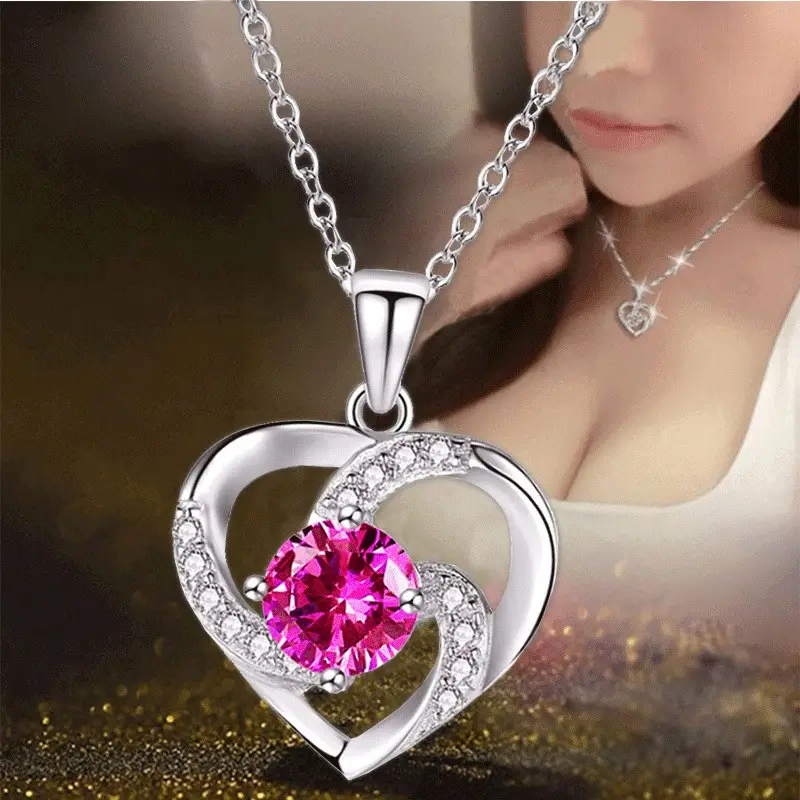 New Luxury Crystal CZ Heart Pendant Choker Original 925 Plated Silver Chain Necklaces For Women Wedding Jewelry Gifts