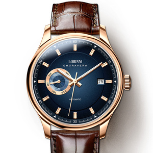 Reloj Mecánico Automático Azul para Hombre, Caja de Acero Inoxidable, Correa de Cuero, Cristal de Zafiro, Resistente al Agua 5BAR, Shanghái - Product Image 2