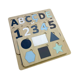 <b>Wooden</b> 3-in-1 Montessori <b>Peg</b> Puzzle Set Alphabet Number Shape Learning Toy for Toddlers Birch Wood OEM ODM Model MOT-0005 Set - Product Image 1