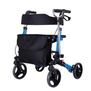 Chất lượng cao gấp 4 bánh nhôm Walker rollator Trọng lượng nhẹ rollator Walker gấp rollator Walker với chỗ ngồi