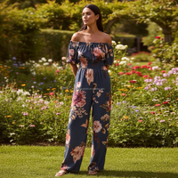 Combinaison à imprimé floral personnalisée à épaules dénudées pour femmes, pantalon en lin pour femmes