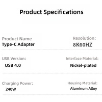 Adaptador OEM/ODM de 240W 40G 8K, USB Tipo C Macho a USB 3.1 Hembra, OTG, Transmisión de Datos y Energía para Laptop, Nuevo