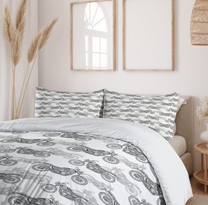 Bộ vỏ chăn xe máy, Minh họa thang độ Xám thực tế của xe máy cổ điển nhiều chi tiết, bộ giường trang trí - Product Image 6