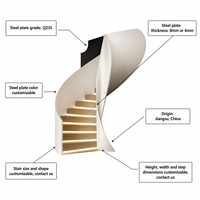 Escalier en colimaçon en acier Q235, sur mesure, pour villa moderne, escalier intérieur avec marches en bois, éclairage LED, durable et sûr