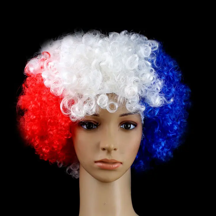 Hot Sale Women Men Football Fan Products Decoration Funny France Flag Party Wig for Men Soccer Party