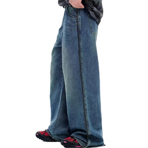 Wholesale Custom Baggy <b>Jeans</b> <b>for</b> <b>Men</b> 100% Cotton High Quality Pants Vintage High Street Blue Washed <b>Men's</b> Denim - Product Image 4