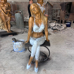 BLVE personalizado jardín decoración del hogar Metal tamaño real sentado chica bronce estatua latón rubia mujer escultura - Product Image 3