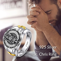 Bague Saint Christopher en argent sterling 925 avec design oxydé Bonne chance et protection pour homme