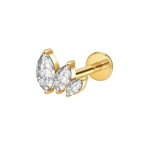 Pendientes de Titanio Chapados en Oro con Zirconia, Diseño de Hoja Grande, Rosca Interna, Parte Trasera Plana, Cómodos para Hélice y Cartílago - Product Image 3