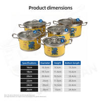 Ensemble de casseroles en acier inoxydable de style coréen FLEY, 10 pièces, avec impression jaune, couvercles en verre, marmite pour cuisinière à gaz et à induction