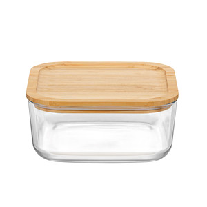 <b>Container</b> Quadro with Lid Bamboo Frigoverre Bormioli <b>Glass</b> 2.03 l 18.8 x 8 h cm Equipment Restaurant Supplies Wholesale - Product Image 1