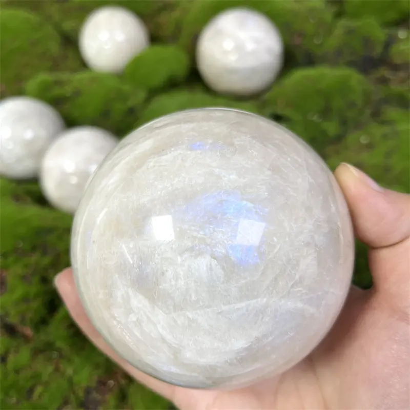 Nouvelle arrivée cristaux naturels de haute qualité pierres de guérison blanc arc-en-ciel pierre bleu lune pierre sphère pour la décoration de la maison