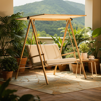 Balançoire de jardin Meiqi moderne de style bambou pour patio, balcon, en acier carbone avec auvent réglable et imperméable