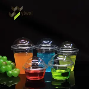 Plastic Disposable Cups With Dome Lid China Custom Bulk Disposable Clear PET Cup Juice Drink Plastic Fruit Cups With Dome Flat Lids/