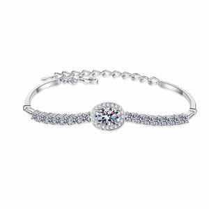 Pulsera de tenis unisex de plata de ley S925 con moissanita blanca de 2.4 ct y corte ovalado de 1 ct, chapada en rodio, joyería fina, engaste de garra para compromiso - Product Image 1