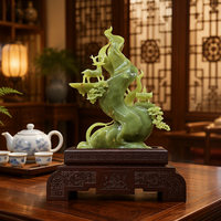 Statue de panier à fruits en jade vert naturel sculptée à la main, artisanat en jade de style chinois pour la décoration de table et de la maison