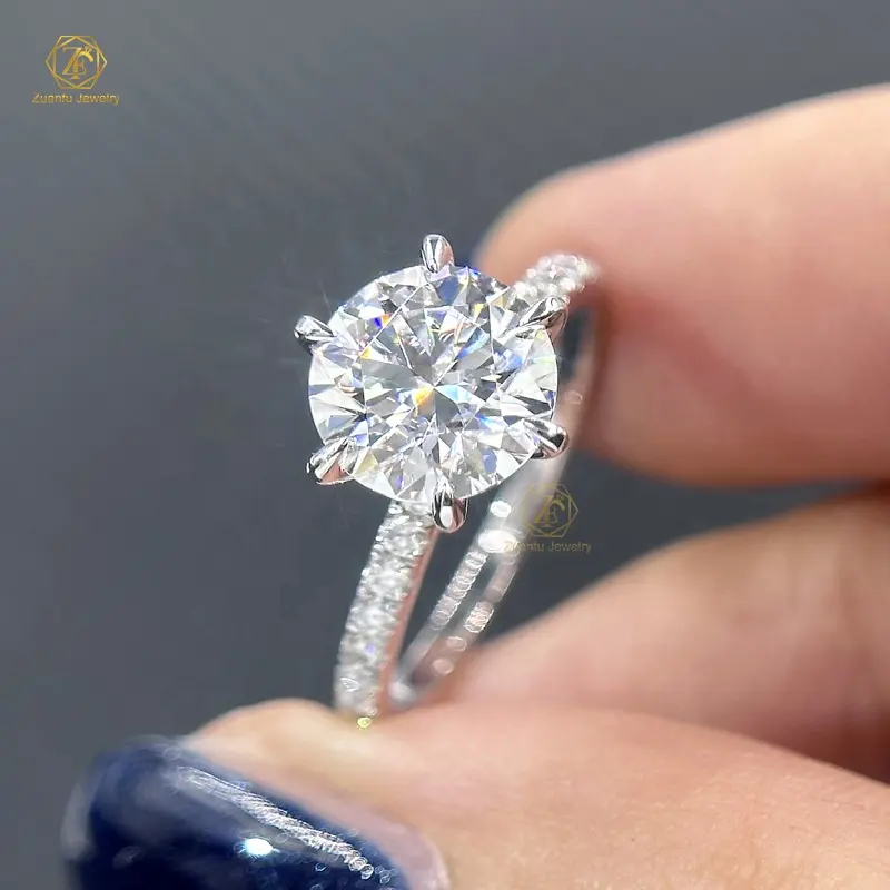 Wholesale Custom 14K white golid gold six claws moissanite ring gra certified 2ct 8mm D color Moissanite engagement rings