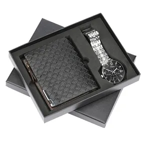 Promotions de noël pour hommes, ensemble de montres en cuir Pu + portefeuilles courts, coffret cadeau de saint-valentin pour hommes/