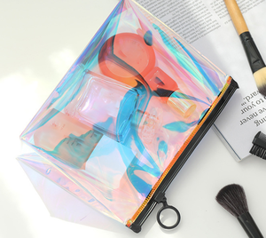 Custom PVC Holographic <b>Makeup</b> Pouch Fashionable Closure Type Cosmetic Zip Bag with Logo Plastic Zipper - Product Image 2