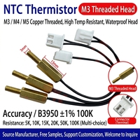 Sensor Suhu NTC Berulir M3/M4/M5 dengan Termistor 10K/50K/100K B3435/3950 Berperingkat IP67