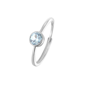 Anillos ajustables solitarios de topacio azul con corte redondo de 5 mm y bisel simple, plata de ley 925, joyería fina que no se deslustra, para mujer - Product Image 1