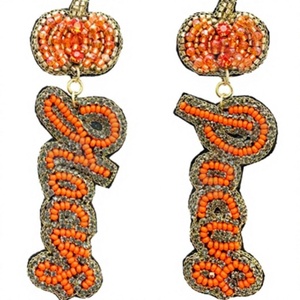Pumpkin Beaded Earrings for Women Patriotic Orange White Blue Colour for Wedding or <b>Memorial</b> Day - Product Image 1