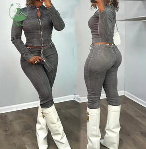 Hot Casual Denim 2-teilige Sets Damen Langarm Jacke und Hose Anzüge Streetwear Jeans Zweiteiliges Set für Damen - Product Image 1