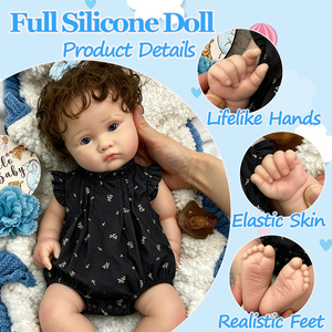 Muñeca <span class=keywords><strong>Reborn</strong></span> de Silicona de Boca Abierta de 18 Pulgadas, Unico, con Cabello Rizado Castaño Enraizado, para Terapia, Compañía, Regalo Navideño - Product Image 2