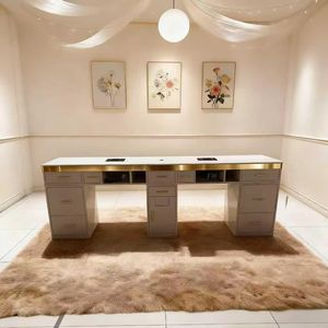 Mesa de <span class=keywords><strong>Manicura</strong></span> Doble de Mármol Moderna y Lujosa con Aspirador de Polvo y Luz, Estación de Trabajo Profesional para Salón - Product Image 6