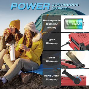 Lampe torche LED rechargeable, radio <span class=keywords><strong>portable</strong></span> AM/FM/NOAA, radio à manivelle solaire d'urgence auto-alimentée, banque d'alimentation - Product Image 3